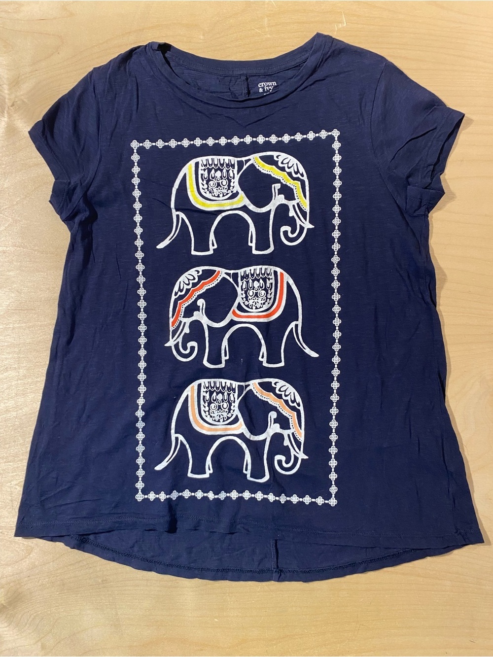 Crown & Ivy Navy Elephant Graphic Tee PS (SB)